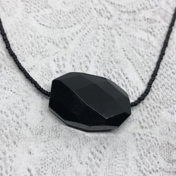 WHBM seed beaded necklace with black natural stone pendant. - Picture 3 of 5